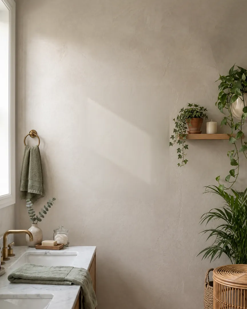 Image réalisée avec l’IA : un mur de salle de bain vide au-dessus du meuble-lavabo