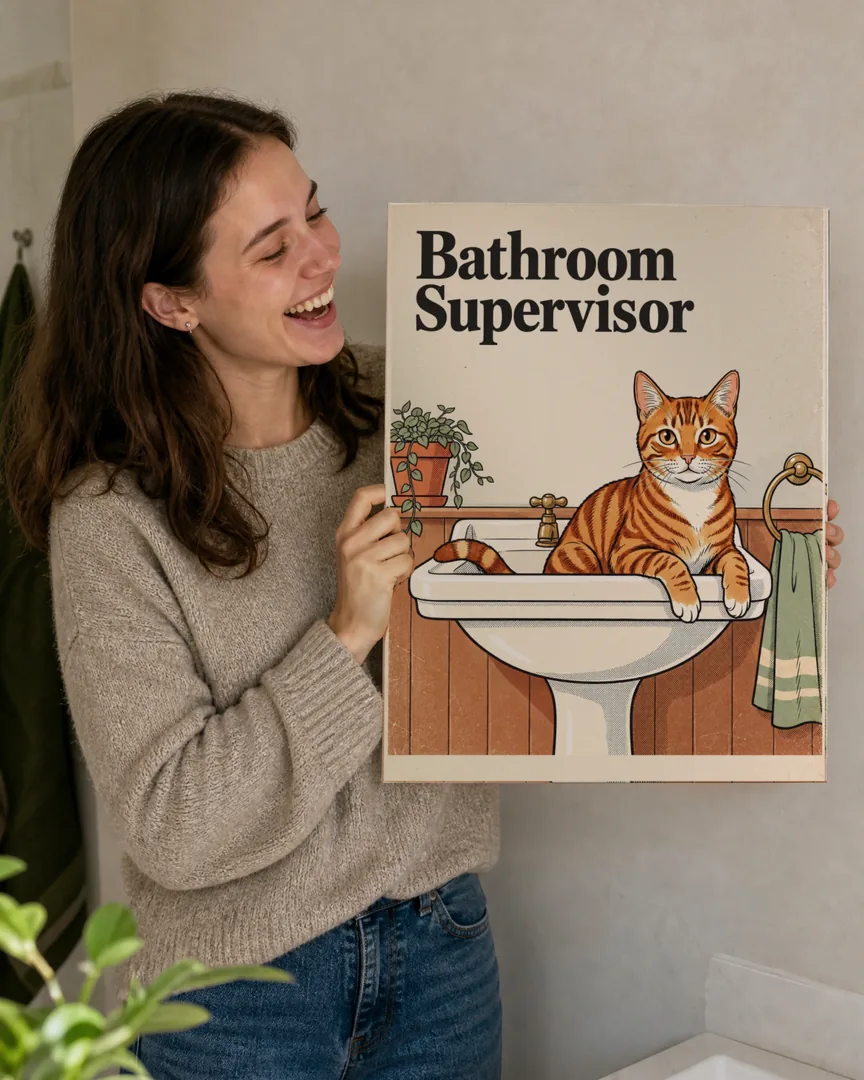 Image réalisée avec l’IA : une femme qui rit en tenant la toile