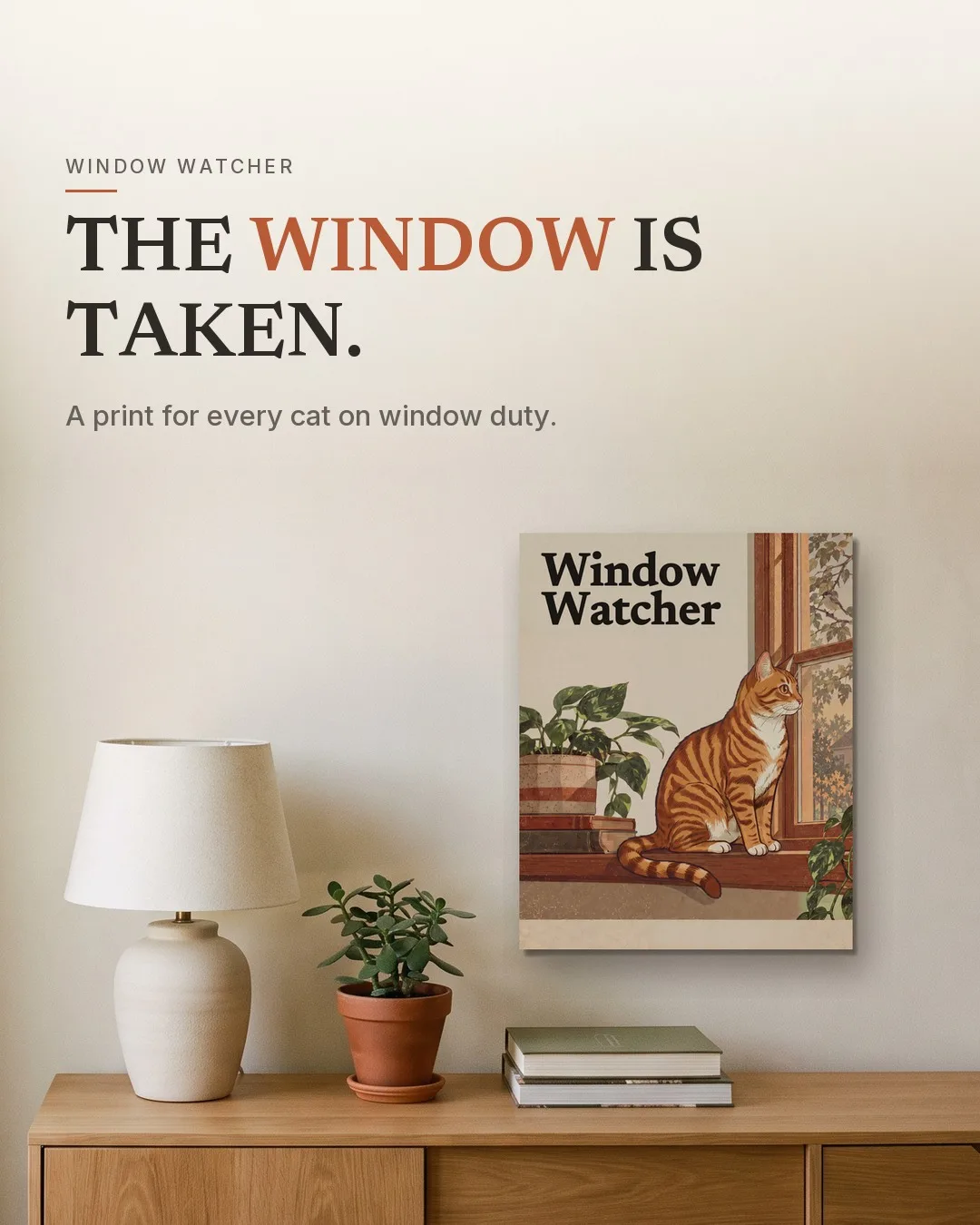 The Window Watcher: the framed print hanging on a wall in a room.