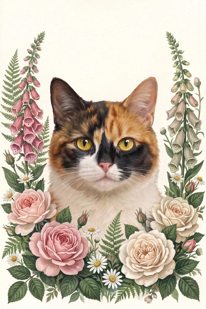Jardin: un exemple de couverture dans ce style, peinte d’après la photo d’un chat modèle